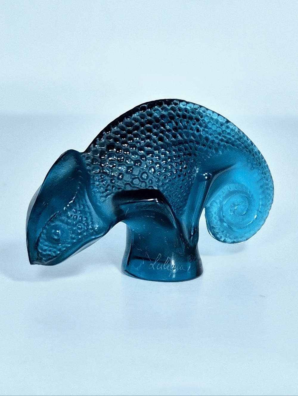 Lalique Teal Blue Chameleon Sculpture